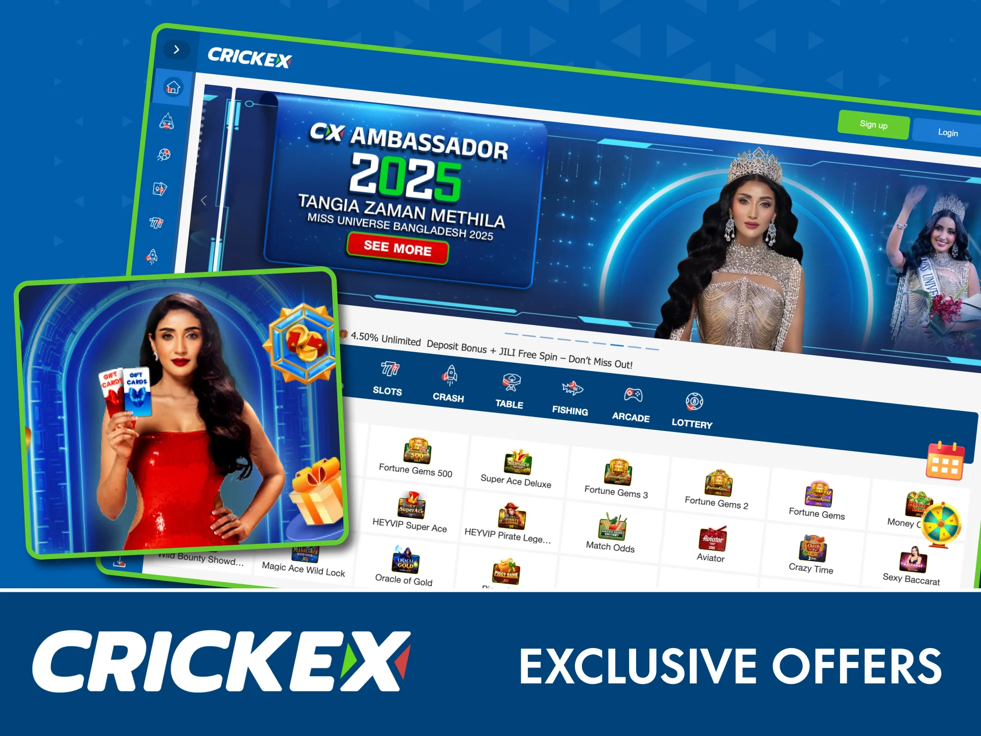Get exclusive offers and free spins by following Crickex brand ambassadors.