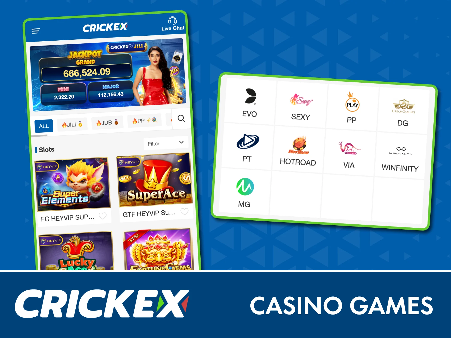 Play slots, live dealers, and crash games instantly in Crickex.
