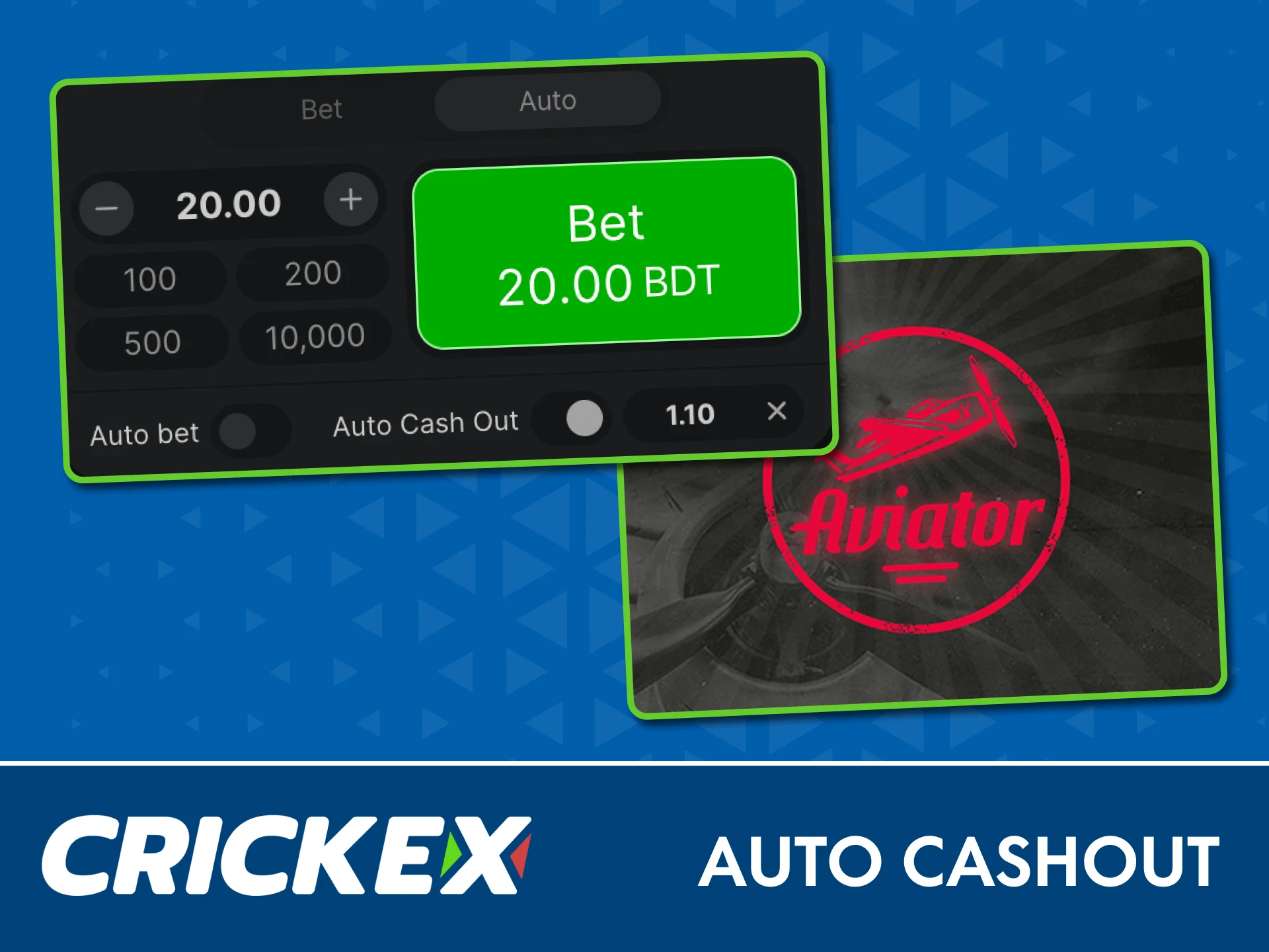 Set auto cashout in Aviator on Crickex, choose your odds and collect winnings automatically.