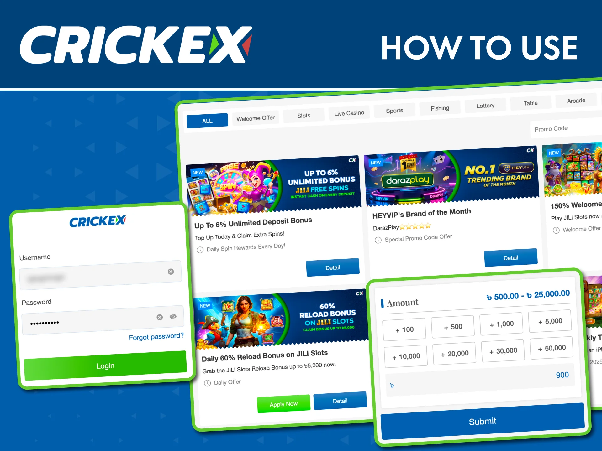 Apply a Crickex bonus easily and start playing with extra funds.