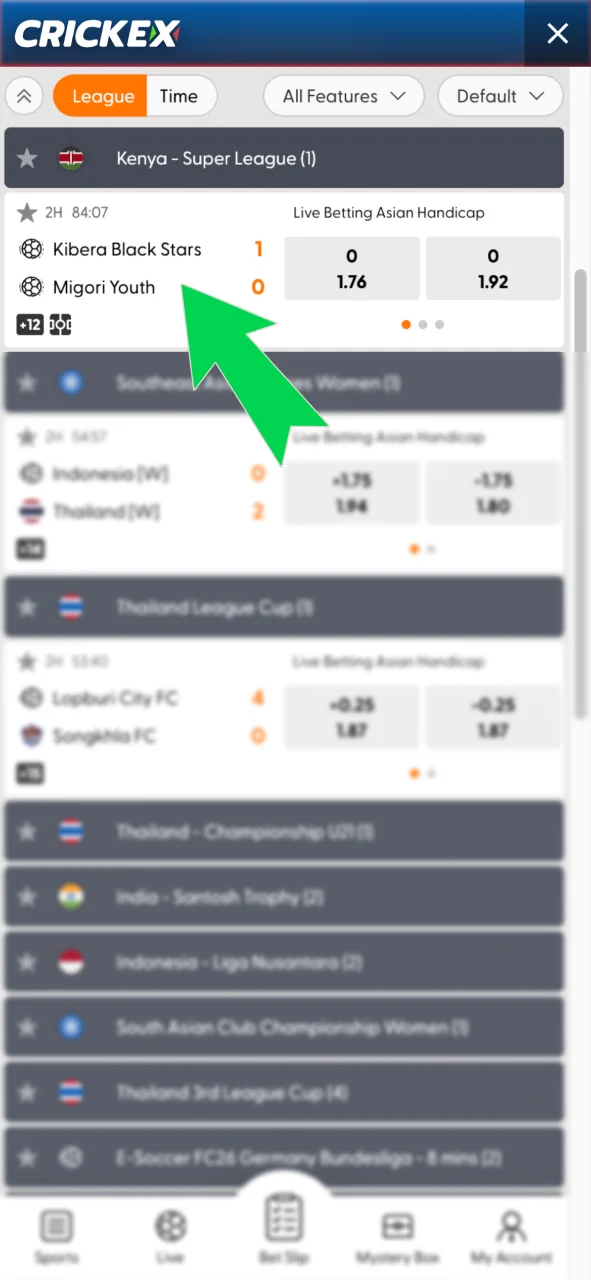 Select a match on Crickex and choose an outcome to add to the bet slip.