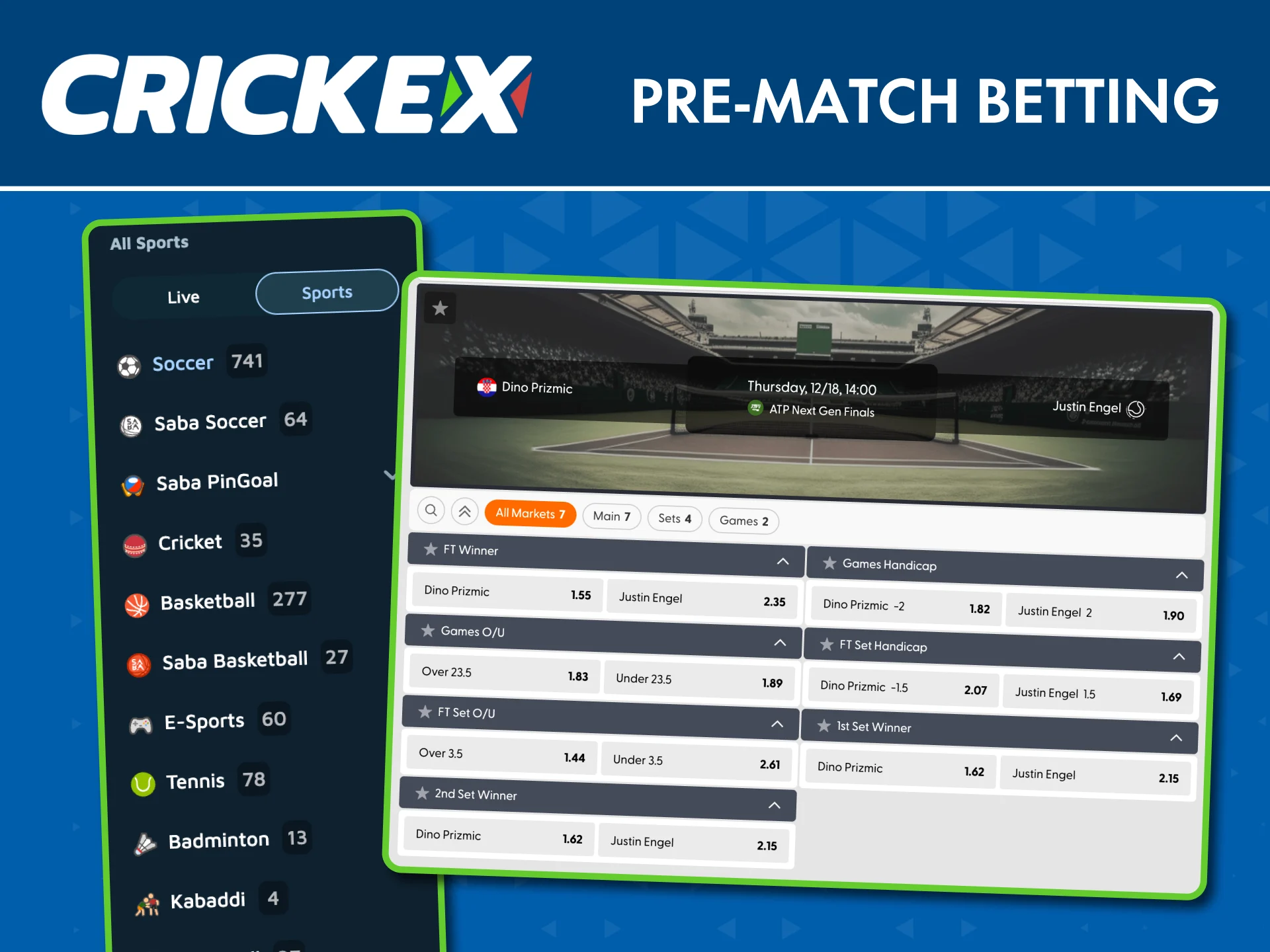 Analyze matches and place pre match bets with Crickex