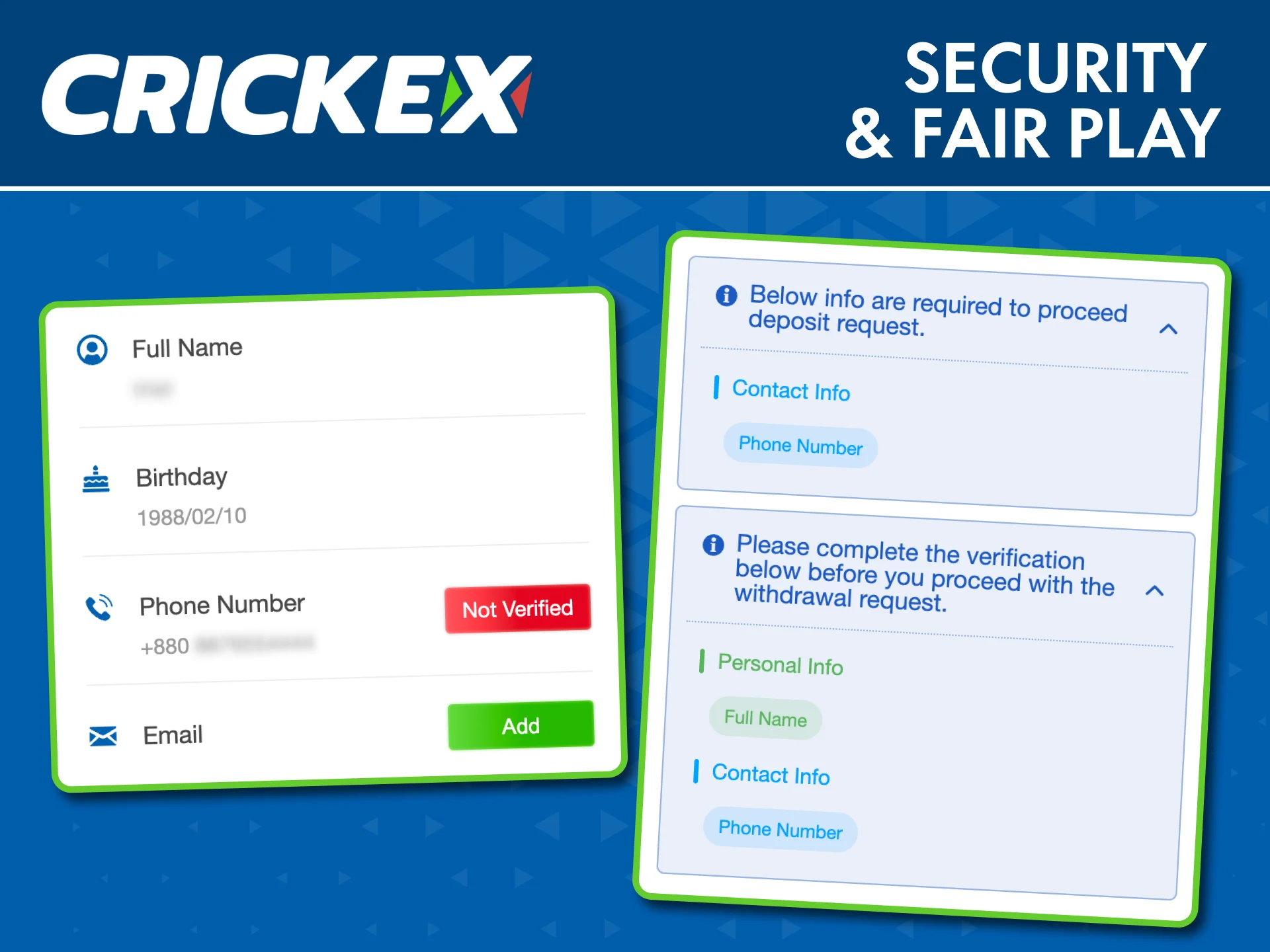 Play safely on Crickex with SSL encryption and Fair Play games.