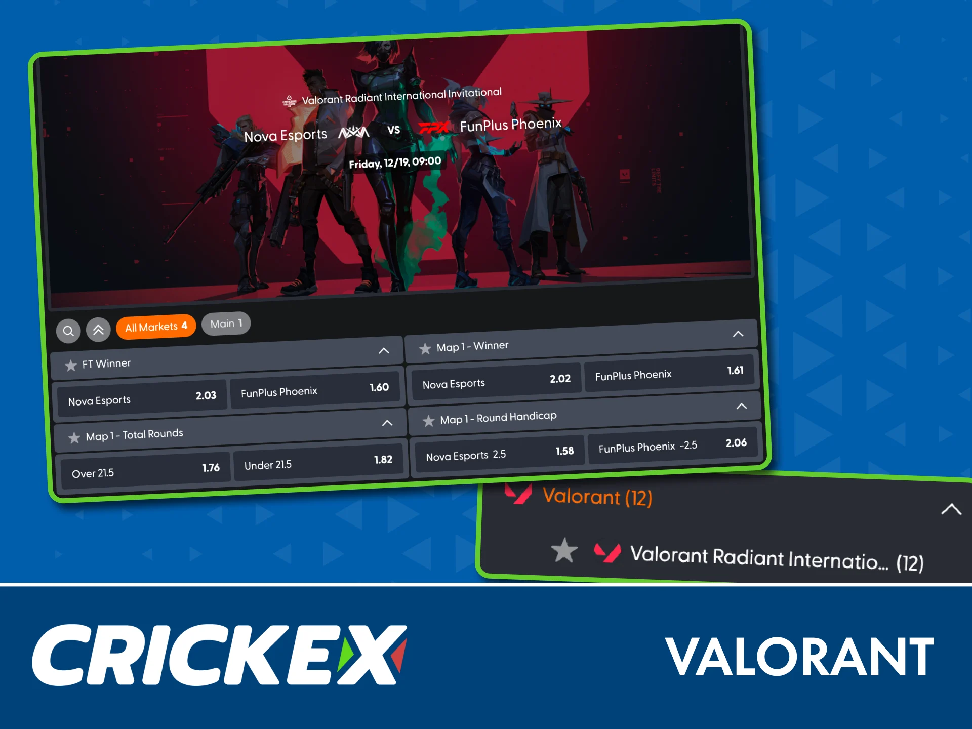 Bet on top Valorant tournaments with Crickex today.