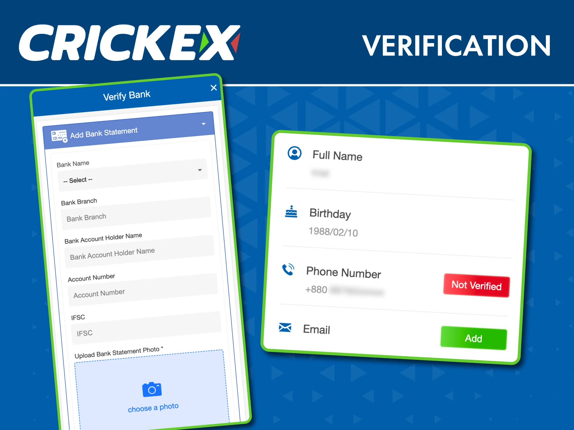 Verify your Crickex account and unlock full access to withdrawals and bonuses.