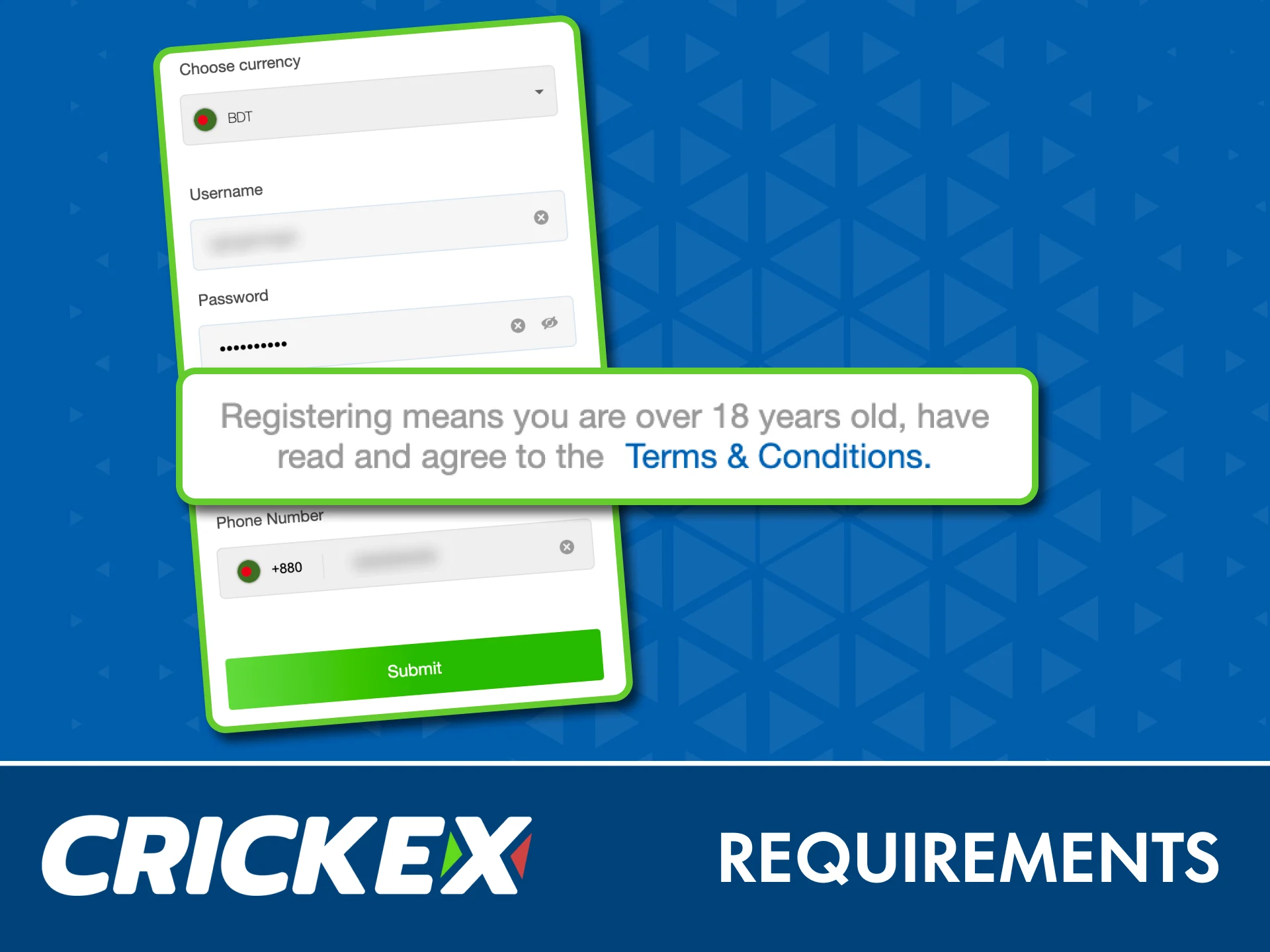 Create a Crickex account using real information and follow all rules.